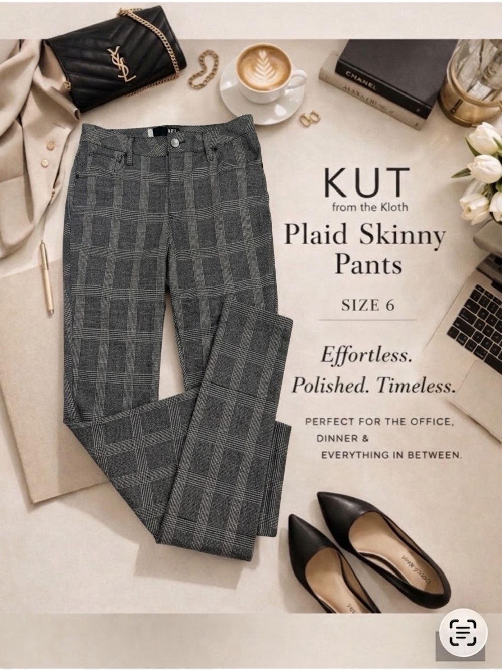 NEW KUT From The Kloth Mia High Rise Ankle Toothpick Skinny Plaid Pants Size 6